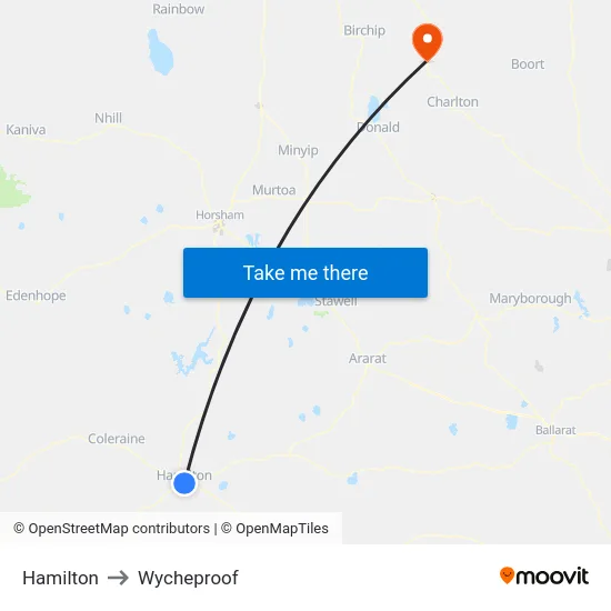 Hamilton to Wycheproof map