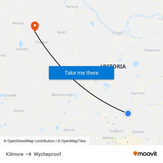 Kilmore to Wycheproof map