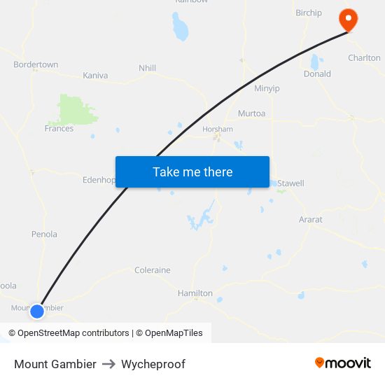 Mount Gambier to Wycheproof map