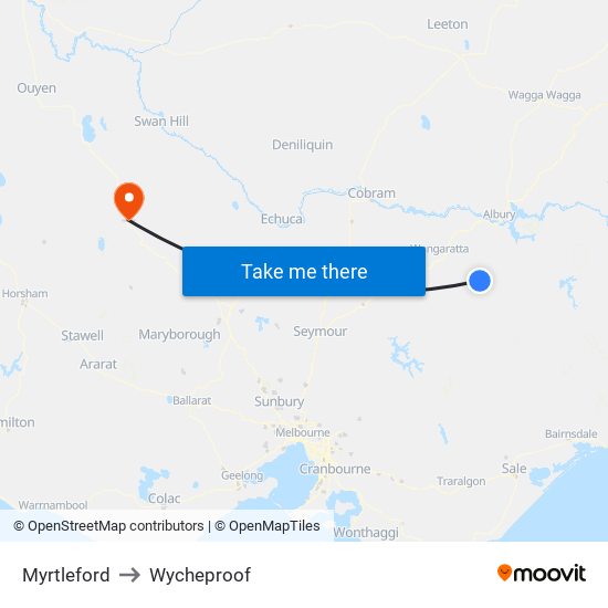 Myrtleford to Wycheproof map