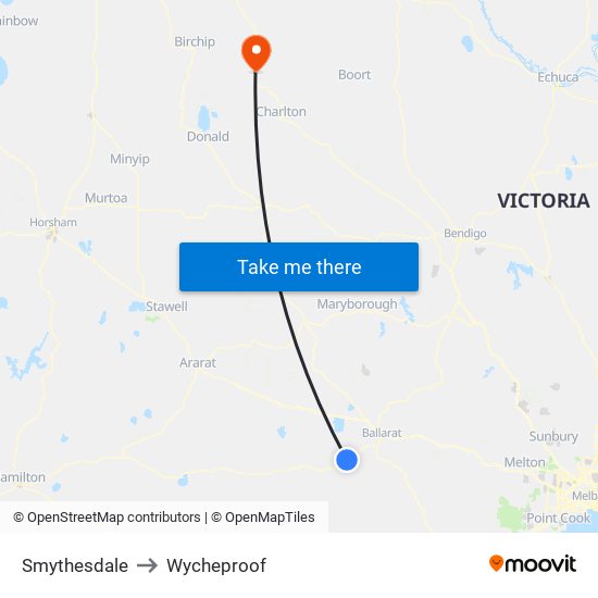 Smythesdale to Wycheproof map