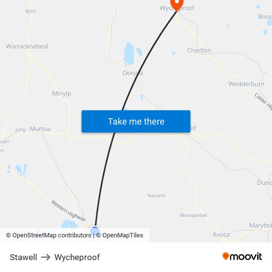 Stawell to Wycheproof map