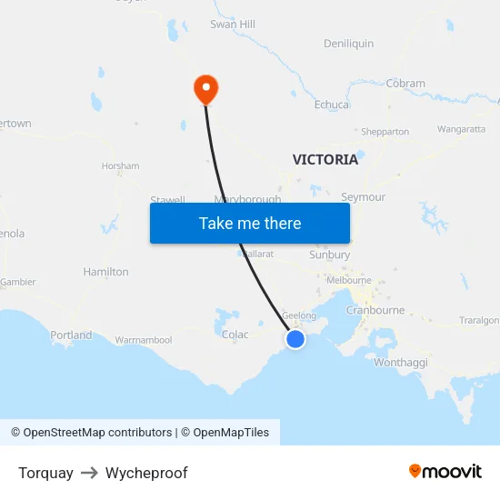 Torquay to Wycheproof map