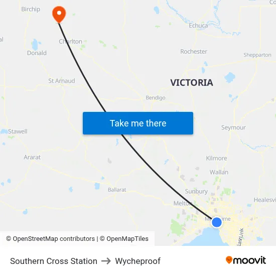 Southern Cross Station to Wycheproof map