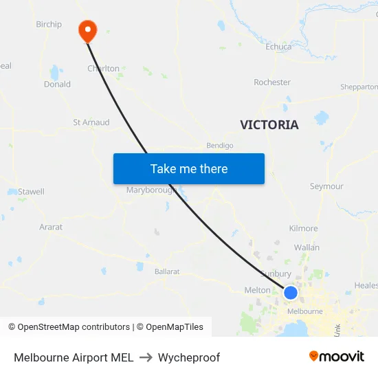 Melbourne Airport MEL to Wycheproof map