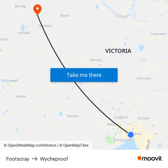 Footscray to Wycheproof map