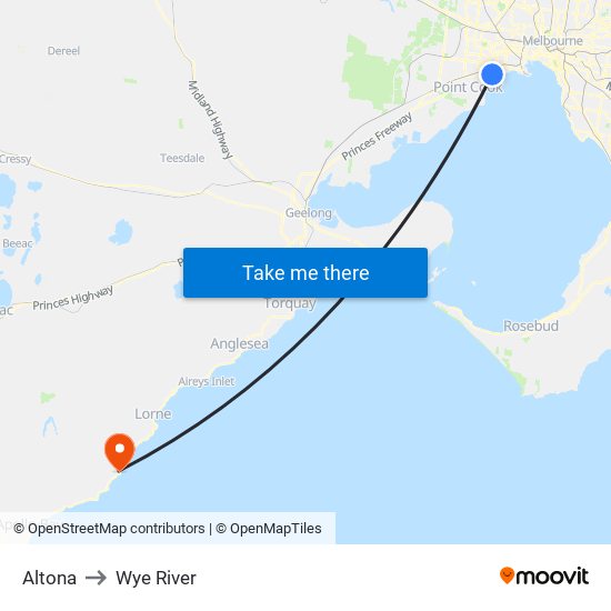 Altona to Wye River map