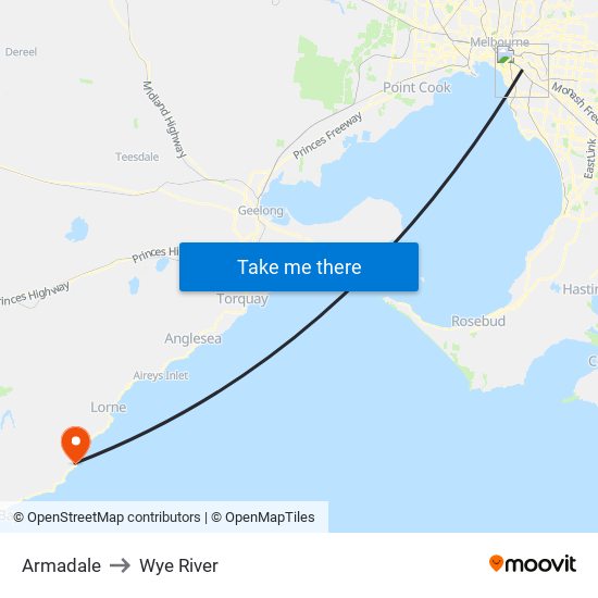 Armadale to Wye River map