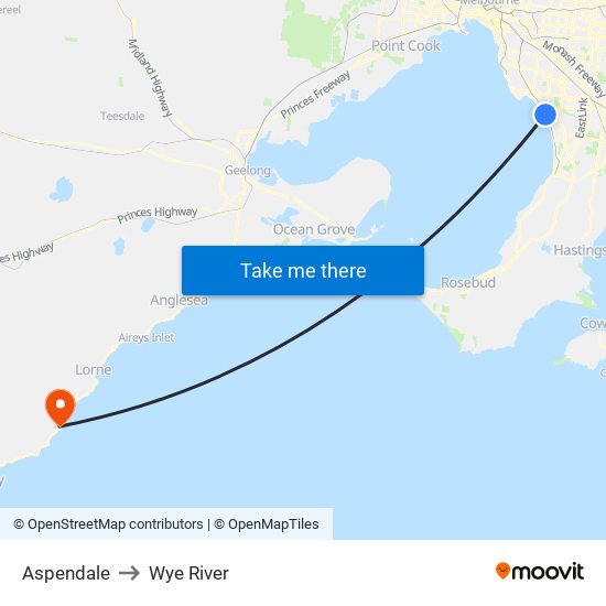 Aspendale to Wye River map