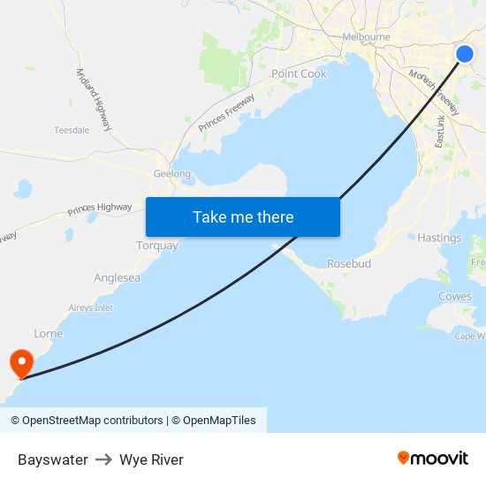 Bayswater to Wye River map