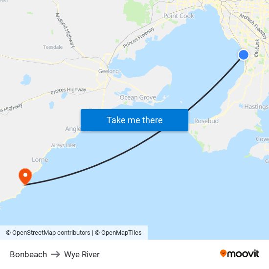 Bonbeach to Wye River map
