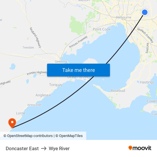 Doncaster East to Wye River map