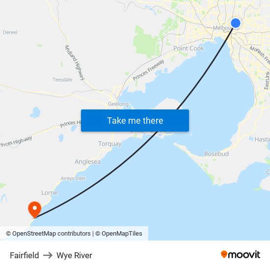 Fairfield to Wye River map