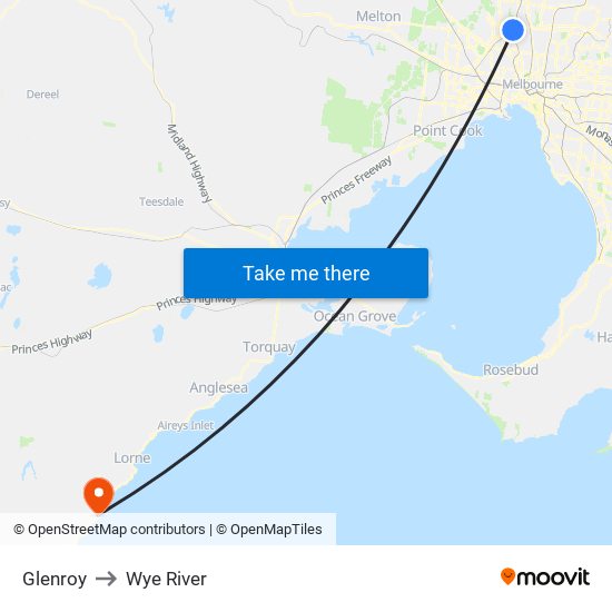 Glenroy to Wye River map