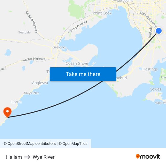 Hallam to Wye River map