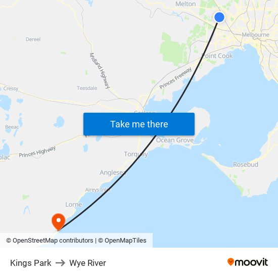 Kings Park to Wye River map