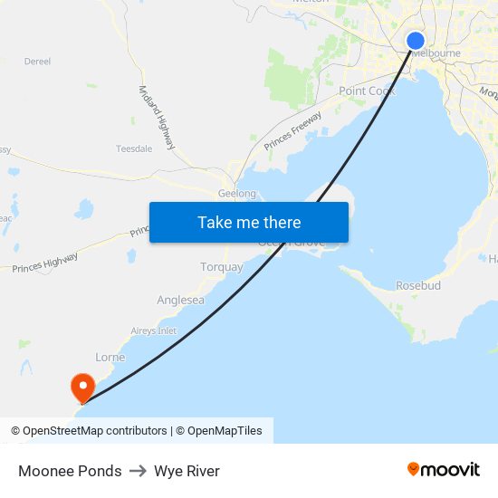 Moonee Ponds to Wye River map