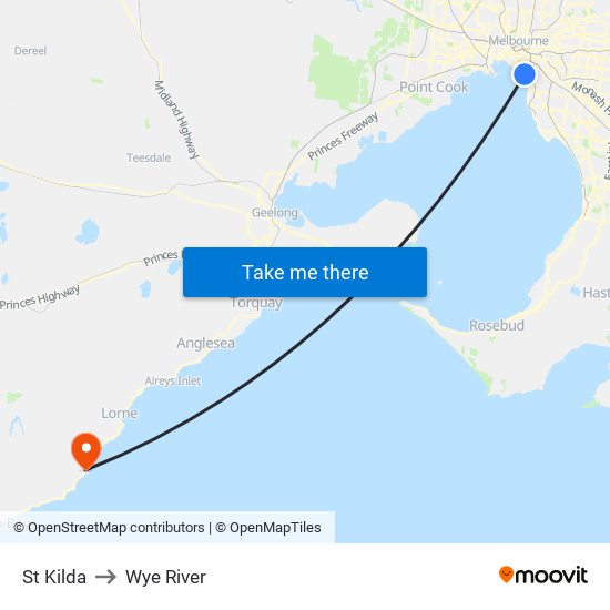 St Kilda to Wye River map