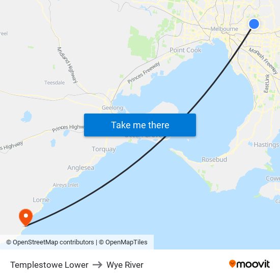 Templestowe Lower to Wye River map