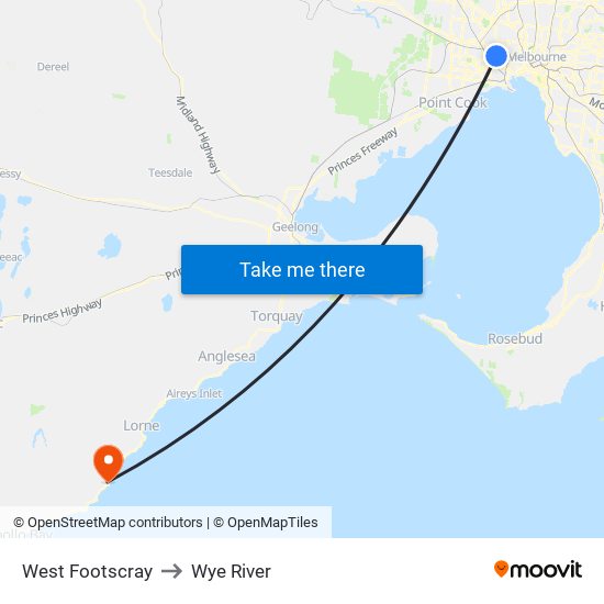 West Footscray to Wye River map