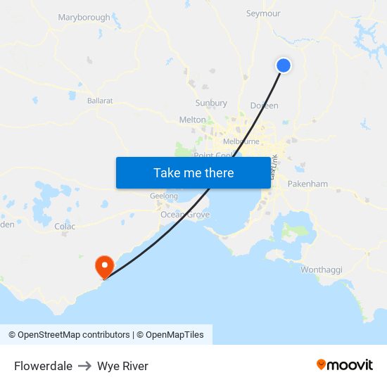 Flowerdale to Wye River map