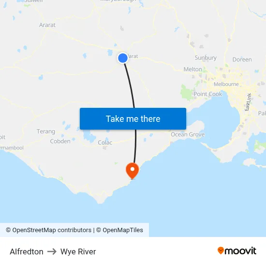 Alfredton to Wye River map