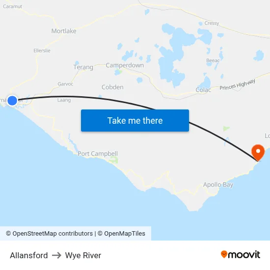 Allansford to Wye River map