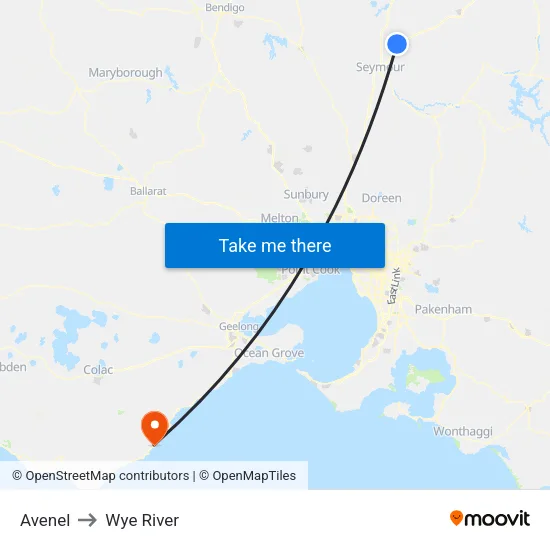 Avenel to Wye River map