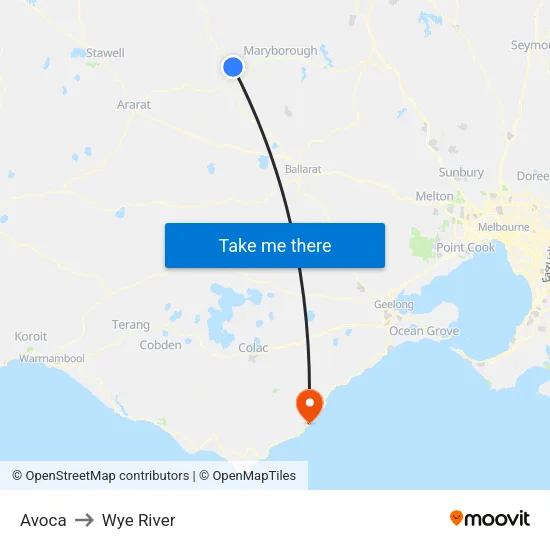 Avoca to Wye River map