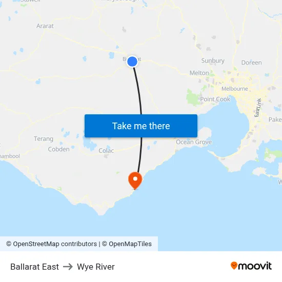 Ballarat East to Wye River map