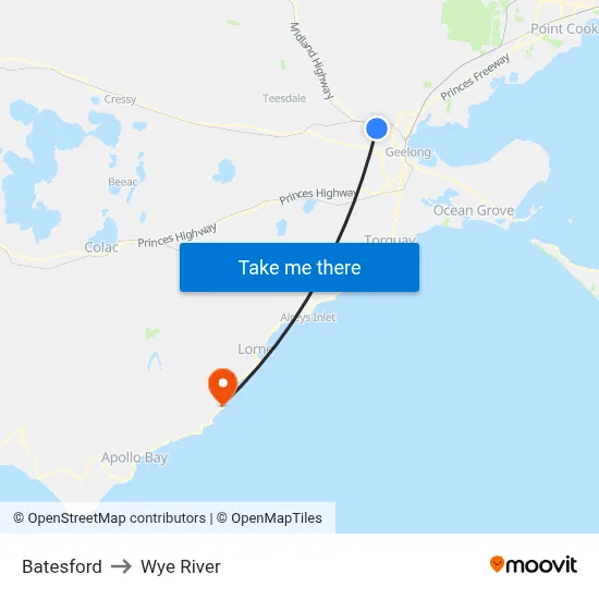 Batesford to Wye River map