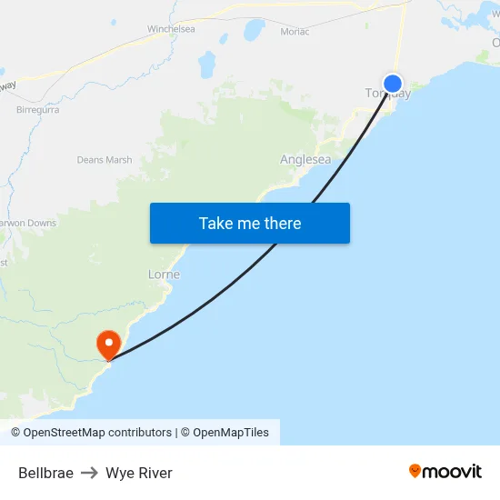 Bellbrae to Wye River map