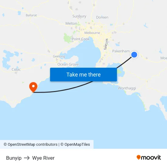 Bunyip to Wye River map