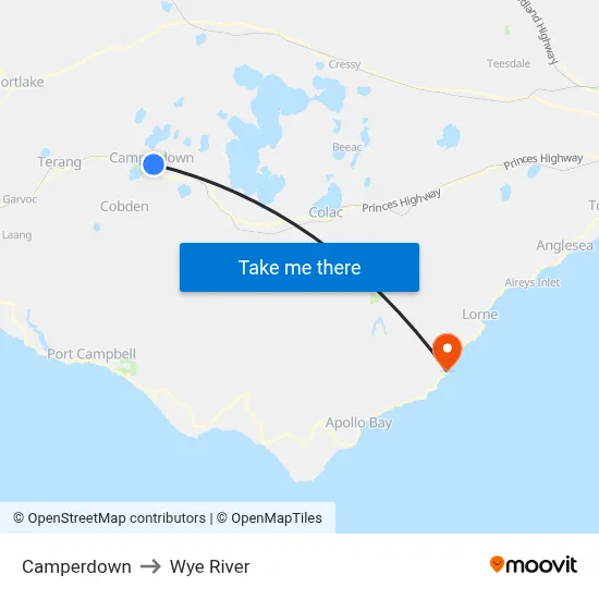 Camperdown to Wye River map