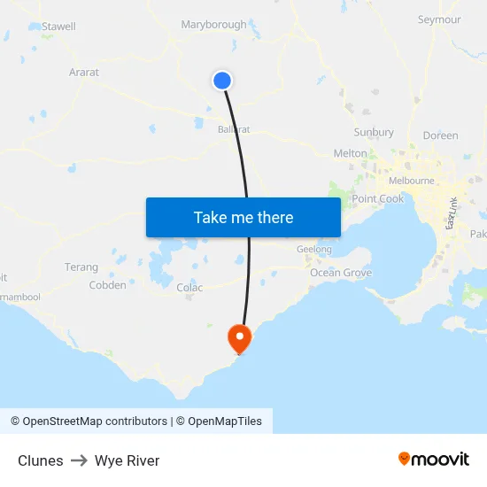 Clunes to Wye River map