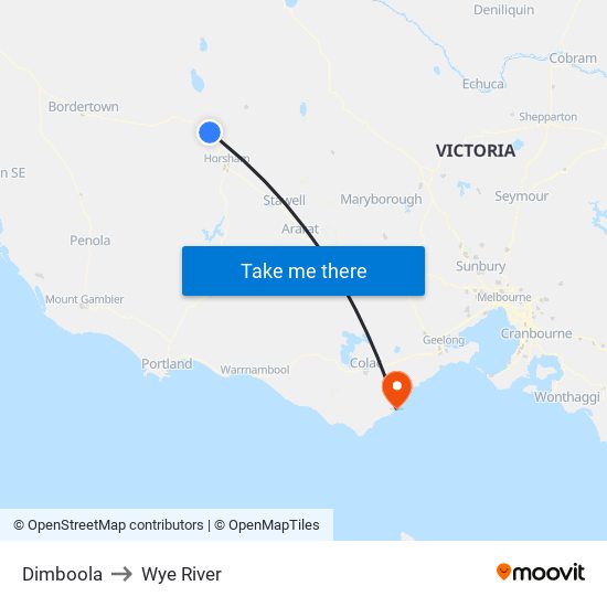 Dimboola to Wye River map