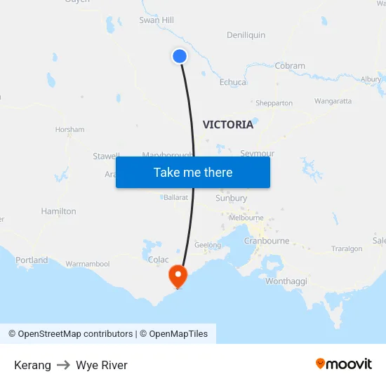 Kerang to Wye River map