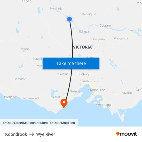 Koondrook to Wye River map