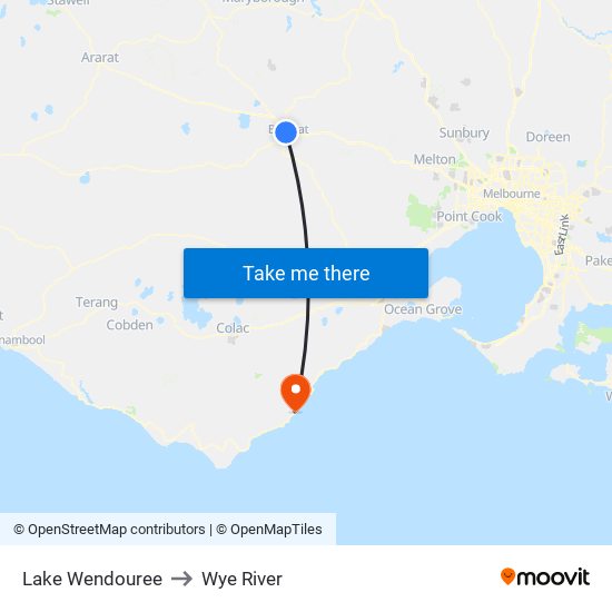 Lake Wendouree to Wye River map