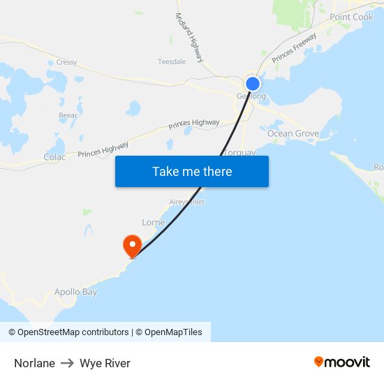 Norlane to Wye River map