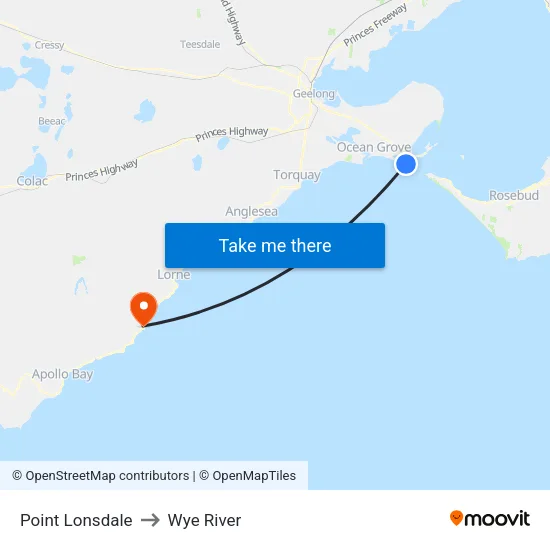 Point Lonsdale to Wye River map