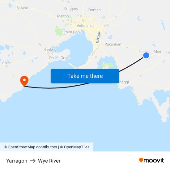 Yarragon to Wye River map