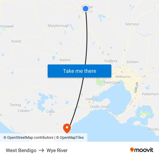 West Bendigo to Wye River map