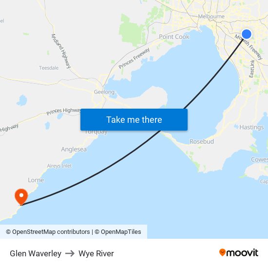 Glen Waverley to Wye River map