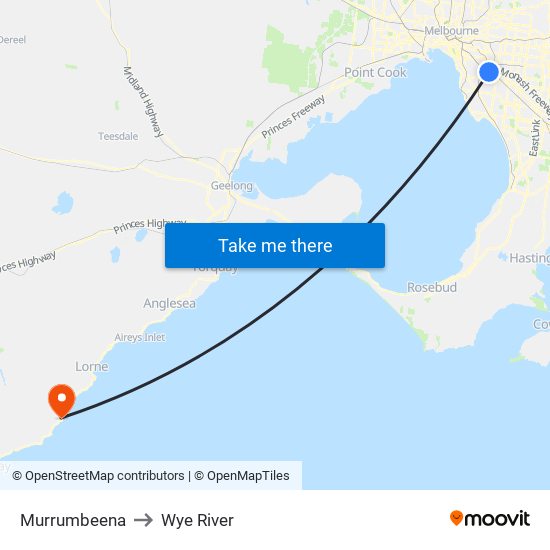 Murrumbeena to Wye River map