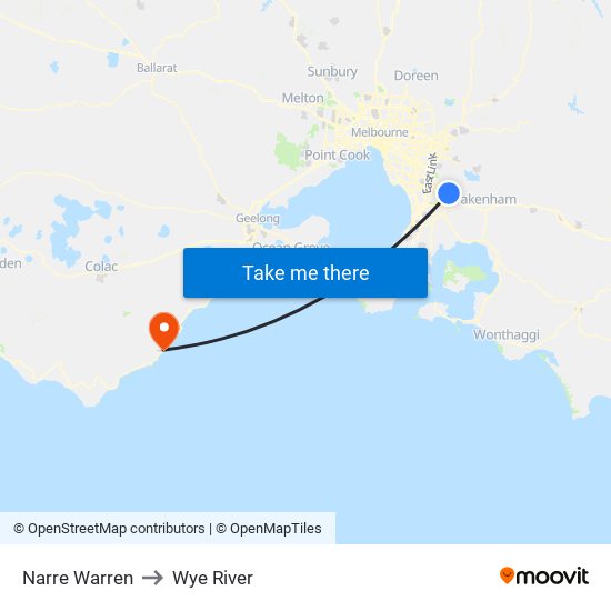 Narre Warren to Wye River map