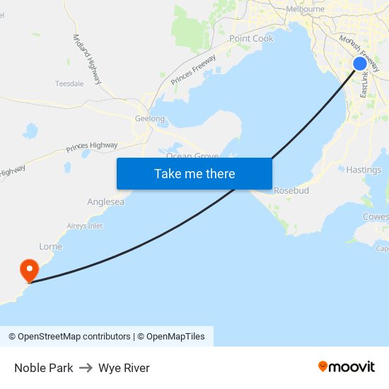 Noble Park to Wye River map