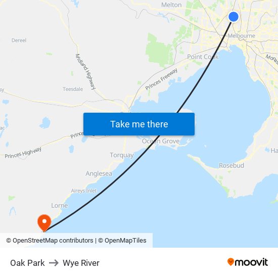 Oak Park to Wye River map