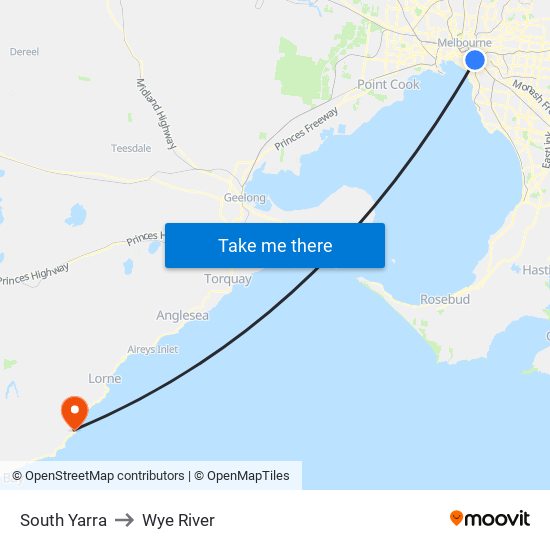 South Yarra to Wye River map