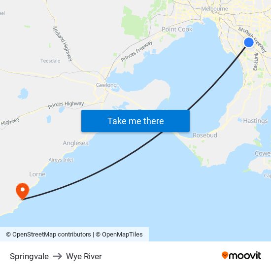 Springvale to Wye River map